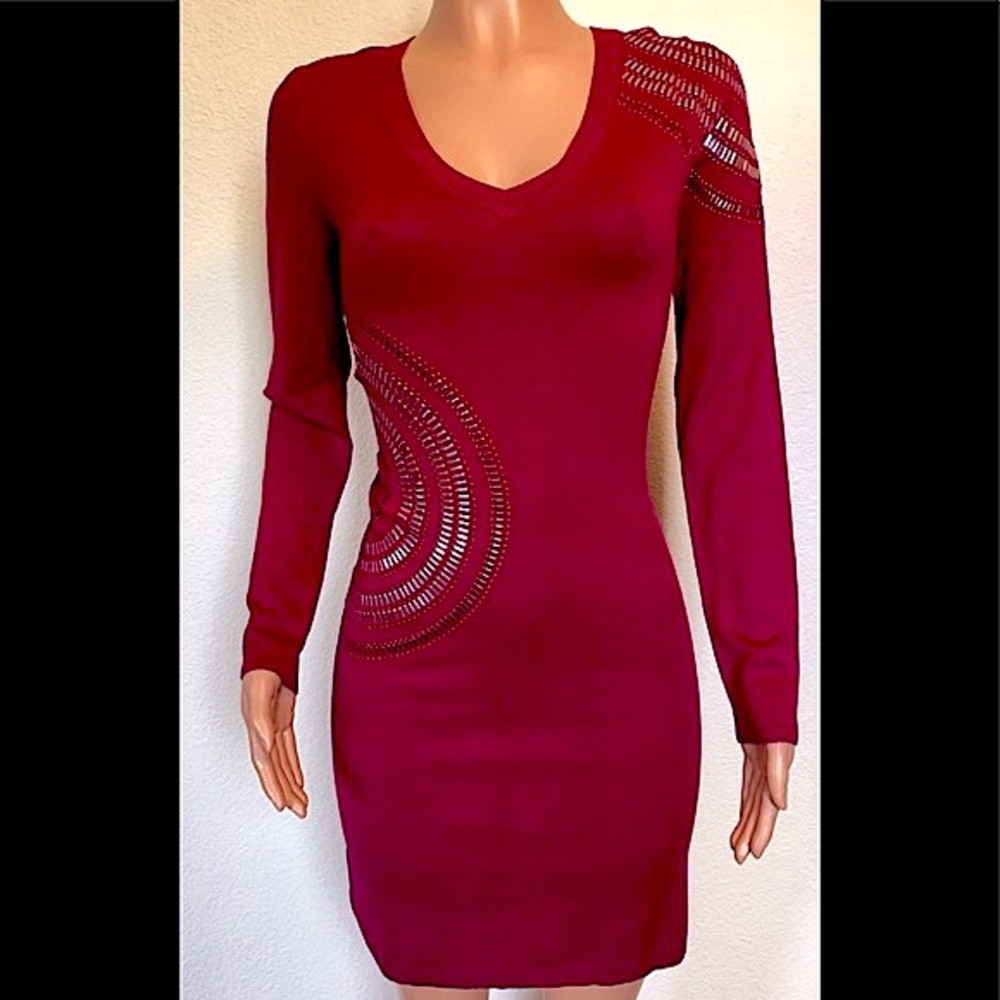 NWT Yu.K Embellished Magenta Sweater Knit Dress